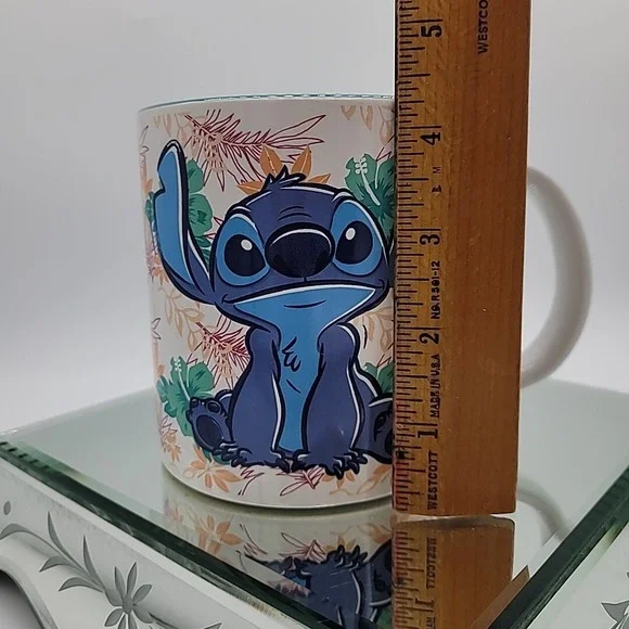 Disney Lilo & Stitch Tropical 20oz Ceramic Mug Large Floral White Teal Inside - Picture 11 of 12